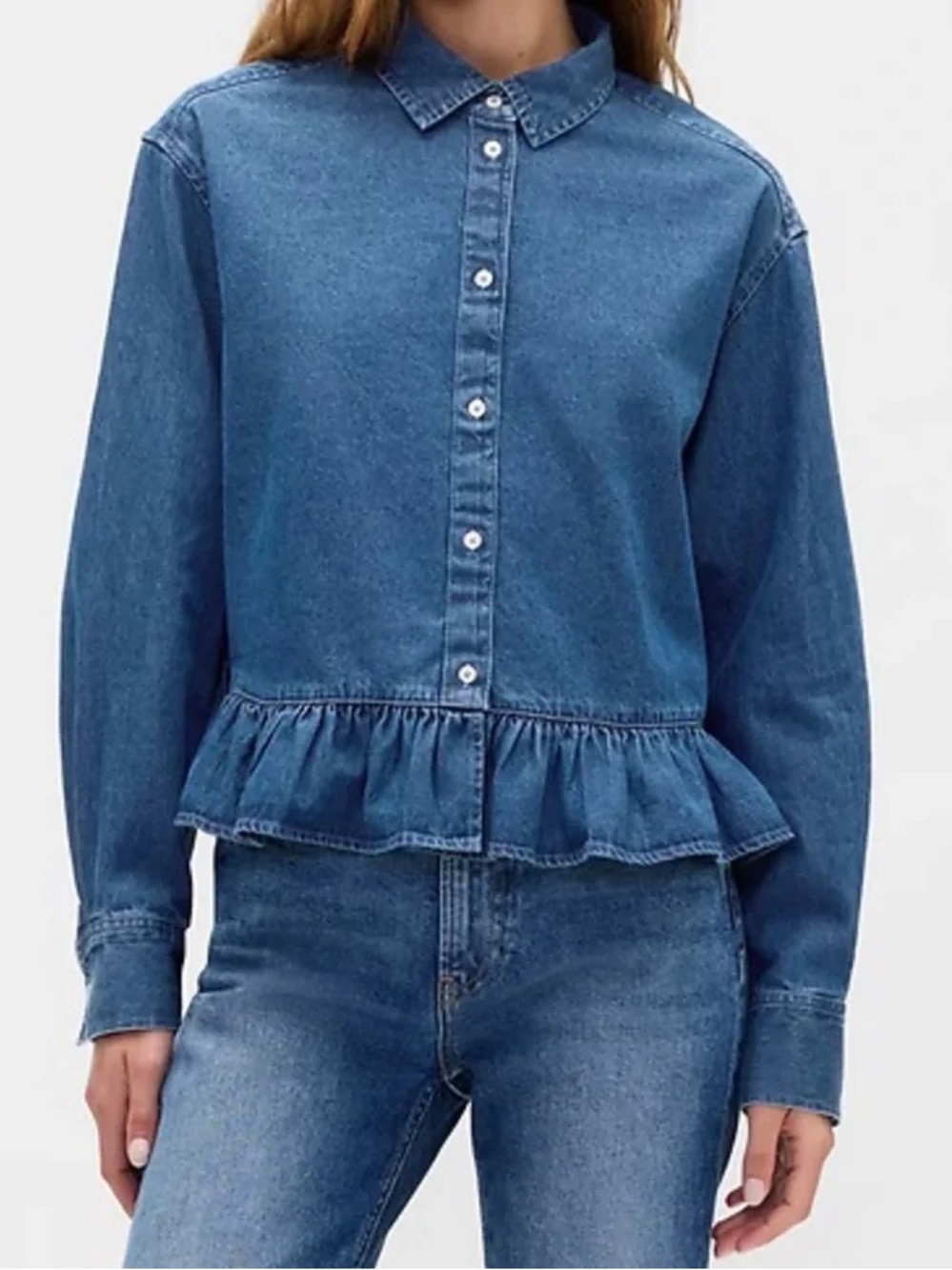 NEW Gap Relaxed Cropped Poplin Peplum Shirt : XXL